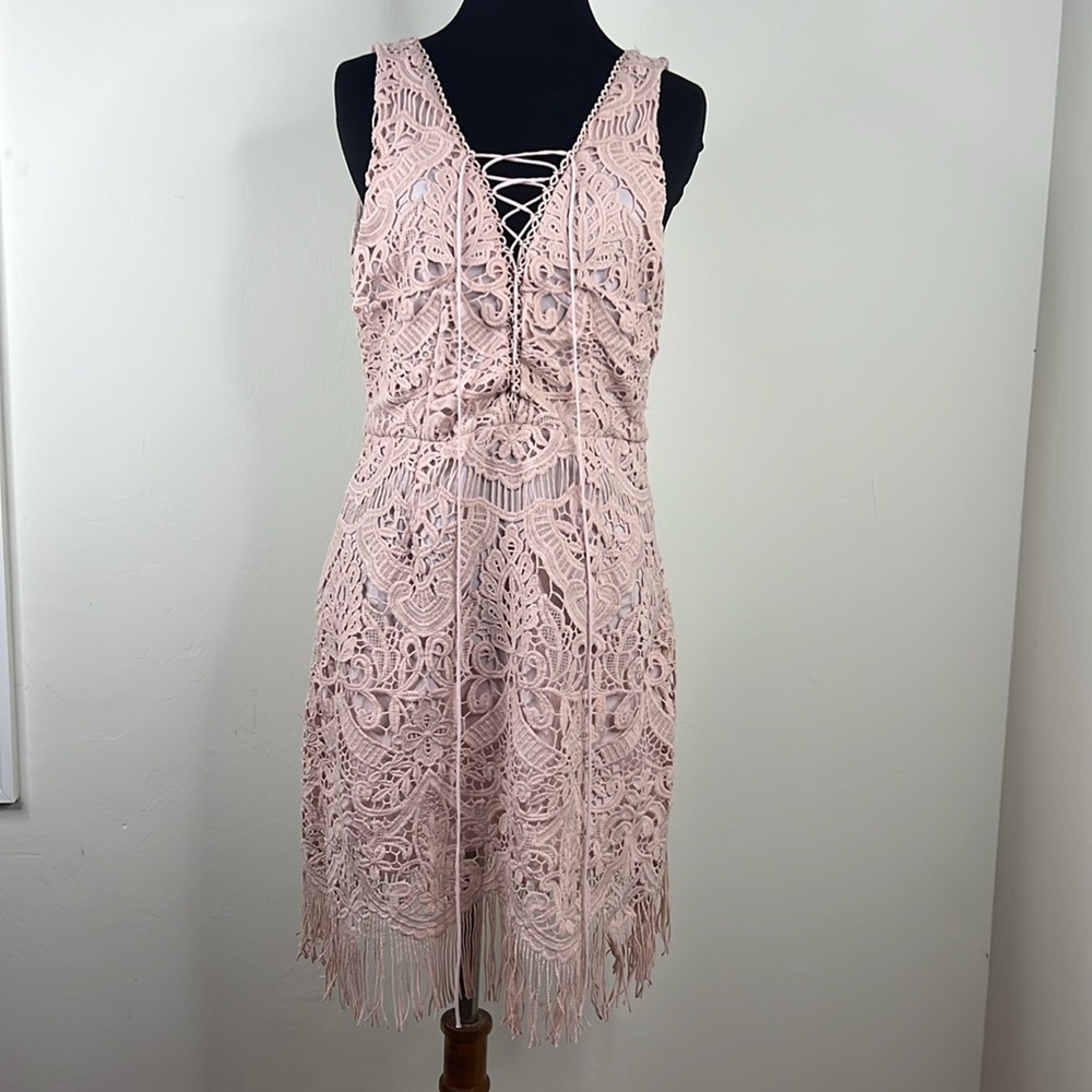 SAYLOR Elana Lace Up Fringe Dress S - Picture 3 of 9